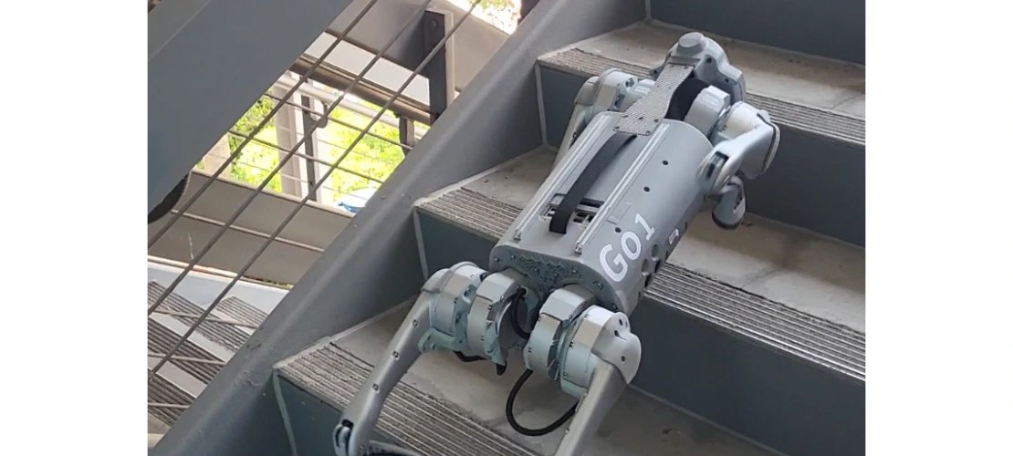 Robotic dog climbing the stairts